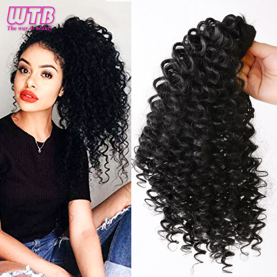 WTB Women's Short Curly Synthetic Drawstring Ponytail Black Fluffy Clip on Hair Extensions for African American Hair