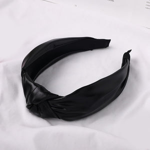 Hot Sale Hairbands Black White PU Headband Front Knot Solid Color Hairbands Headband Women Headwear Hair Accessories headband
