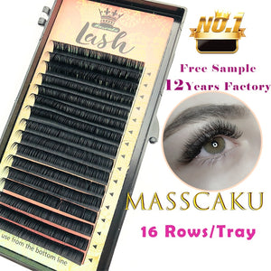 MASSCAKU 16rows/case 8~16mm and mix premium natural synthetic mink individual eyelash extension makeup cilia professional