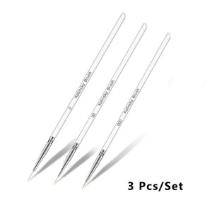 3Pcs/set Kolinsky Gel Nail Art Line Painting Brushes Crystal Acrylic Thin Liner Drawing Pen Nail Art Manicure Tools Set
