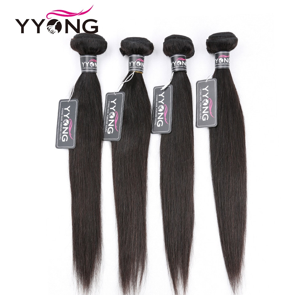 Yyong Straight Hair Bundles With Closure Brazilian Hair Weave 3 Bundles Remy Human Hair Bundles With Closure Hair Extension
