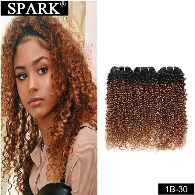 Spark Three Tone Ombre Brazilian Human Hair Kinky Curly Hair Bundles Extensions 8-26inch 1/3/4 PCS Remy Human Hair Weaving 1B/30