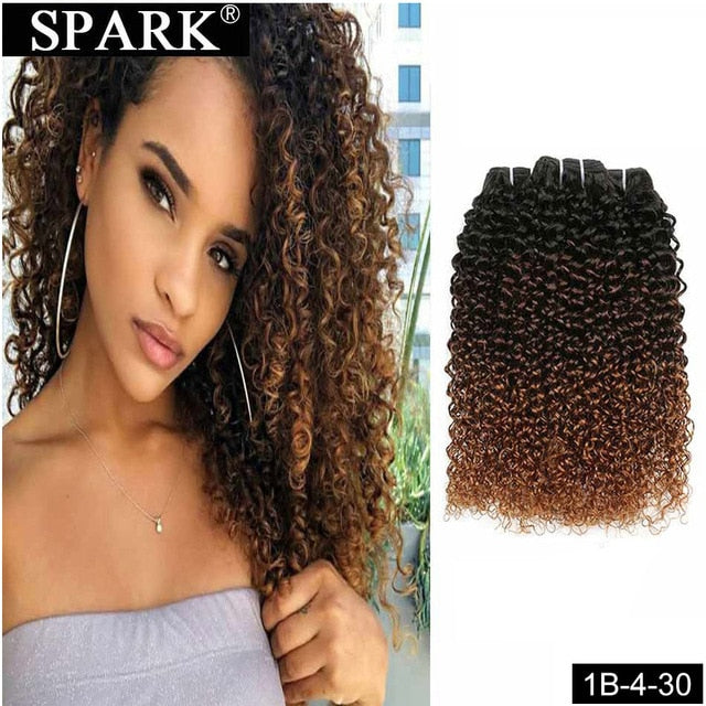 Spark Three Tone Ombre Brazilian Human Hair Kinky Curly Hair Bundles Extensions 8-26inch 1/3/4 PCS Remy Human Hair Weaving 1B/30