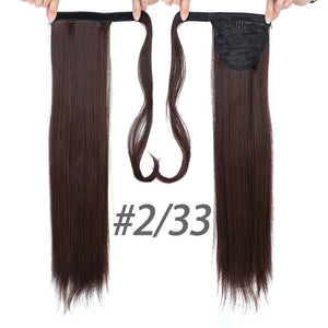 MANWEI women Long straight Real Natural Ponytail Clip in Pony tail Hair Extensions Wrap Around on Synthetic Hair Piece