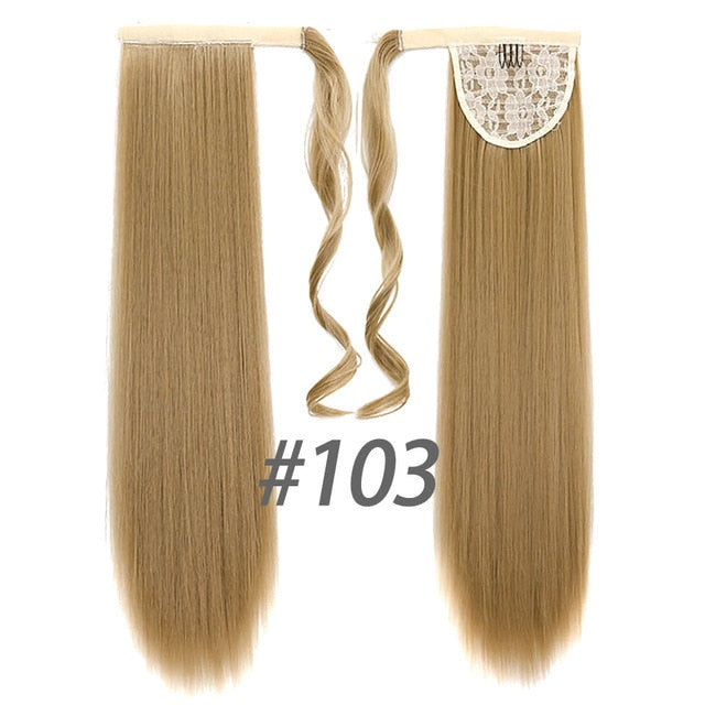 MANWEI women Long straight Real Natural Ponytail Clip in Pony tail Hair Extensions Wrap Around on Synthetic Hair Piece