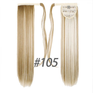 MANWEI women Long straight Real Natural Ponytail Clip in Pony tail Hair Extensions Wrap Around on Synthetic Hair Piece