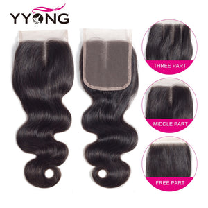 Yyong Hair 3 Bundles Brazilian Body Wave Bundles With Closure 4x4 Remy 4Pcs/Lot Human Hair Weave Bundles With Lace Closure