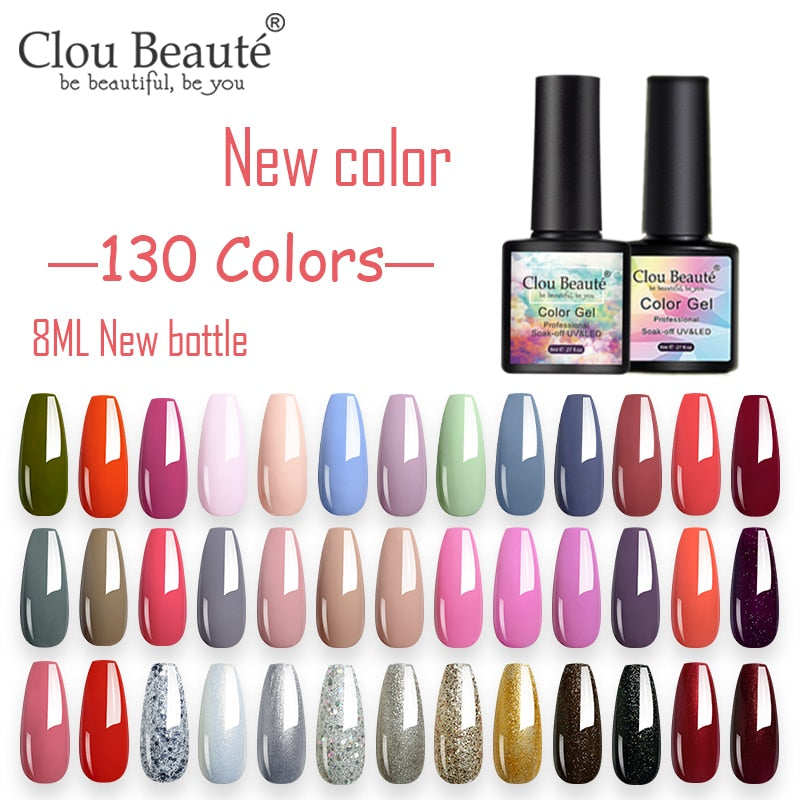 Clou Beaute New Bottle 130 Colors Polish Nail Gel 8 ML UV Varnish Paint Semi Permanent Nails Art Gel Lakiery Hybrydowe Lacquer