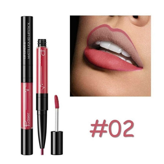 16 Color Double-ended Lipstick Lips Makeup Easy to Wear Matte Lip Gloss Lipliner Pencil Red Nude Pink Purple Liquid Lipsticks