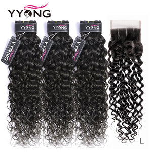 YYong Hair Brazilian Hair Weave Bundles With Closure Water Wave 3 Bundles With Closure Remy Human Hair Bundles With Lace Closure