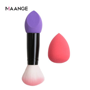 MAANGE 1pc Professional blusher brush 2 heads Nylon Make up Brushes Two Head Metal Cosmetic Tools with Sponge for Makeup Tools