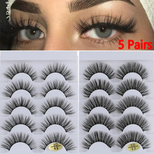 5 Pairs 3D Faux Mink Hair False Eyelashes Wispies Fluffies Drama Eyelashes Natural Long Soft Handmade Cruelty-free Black Lashes