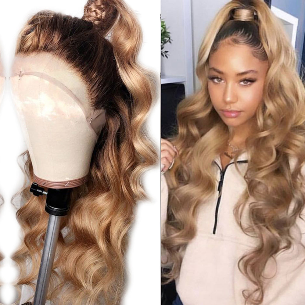 Eversilky 13x6 Lace Front Human Hair Wigs For Women Pre Plucked Ombre 360 Lace Ftontal Blonde Body Wave Full Lace Wig Baby Hair