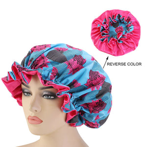 New Extra large Satin Lined Bonnets Double layer women African pattern print fabric bonnets Night Sleep Hat Hair accessories