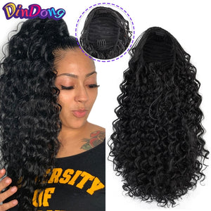 DinDong 18'' Puff Afro Kinky Curly Ponytail 120g/Pack Wrap Synthetic clip in Ponytail Hair Extensions African American