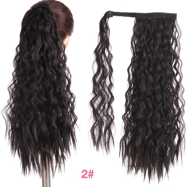 MANWEI women Long straight Real Natural Ponytail Clip in Pony tail Hair Extensions Wrap Around on Synthetic Hair Piece