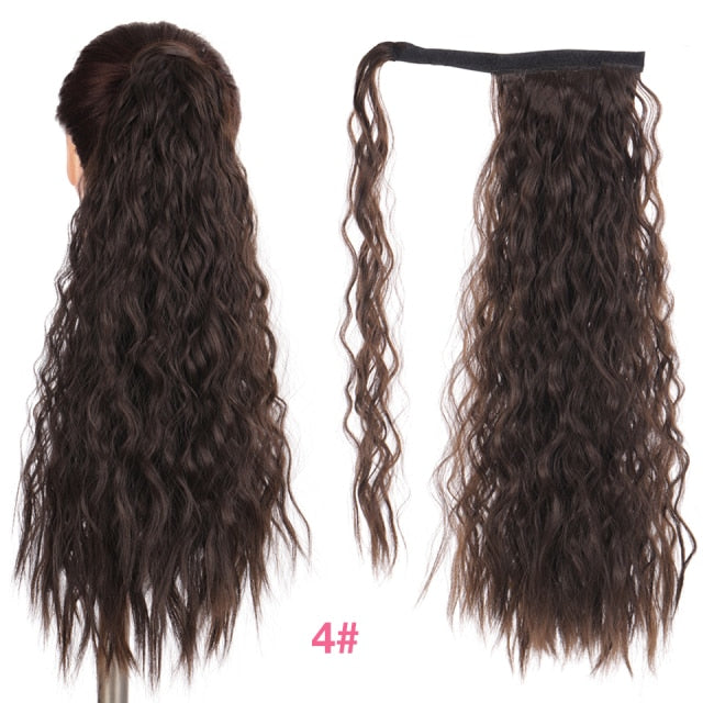 MANWEI women Long straight Real Natural Ponytail Clip in Pony tail Hair Extensions Wrap Around on Synthetic Hair Piece