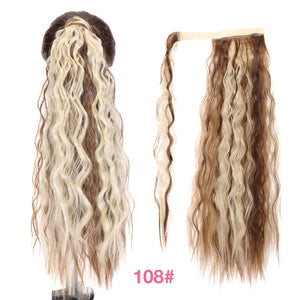 MANWEI women Long straight Real Natural Ponytail Clip in Pony tail Hair Extensions Wrap Around on Synthetic Hair Piece