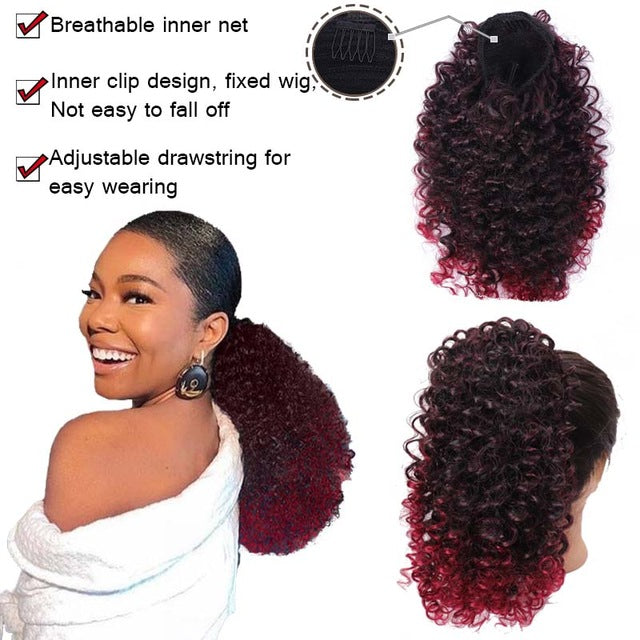 AILIADE Draw string Puff Afro Kinky Curly ponytail African American Short Wrap Synthetic clip in ponytail Hair Extensions 12inch