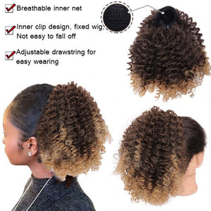 AILIADE Draw string Puff Afro Kinky Curly ponytail African American Short Wrap Synthetic clip in ponytail Hair Extensions 12inch