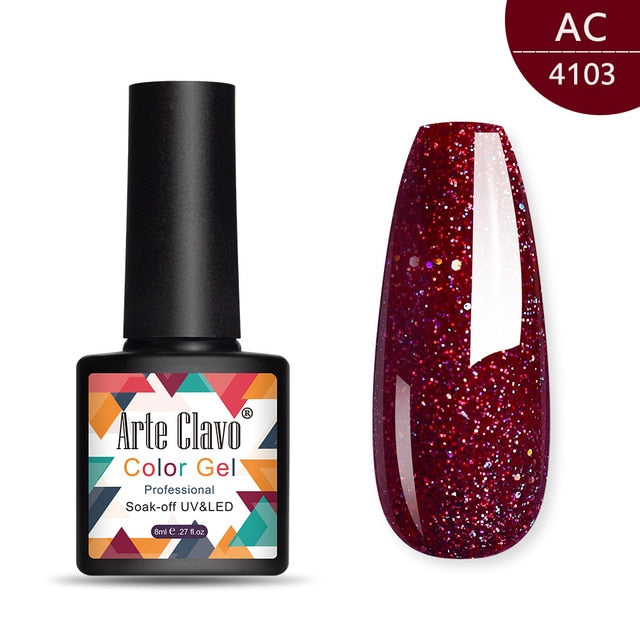 Arte Clave New Arrival Gel Nail Polish Soak Off Nail Art Varnish Lacquer 8ml LED Pink Red Glitter Gel Nail All For Manicure