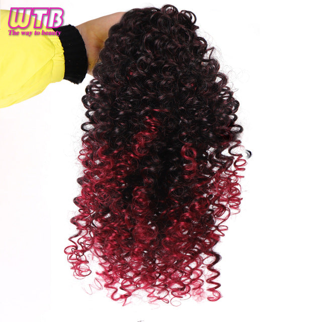 WTB Women's Short Curly Synthetic Drawstring Ponytail Black Fluffy Clip on Hair Extensions for African American Hair