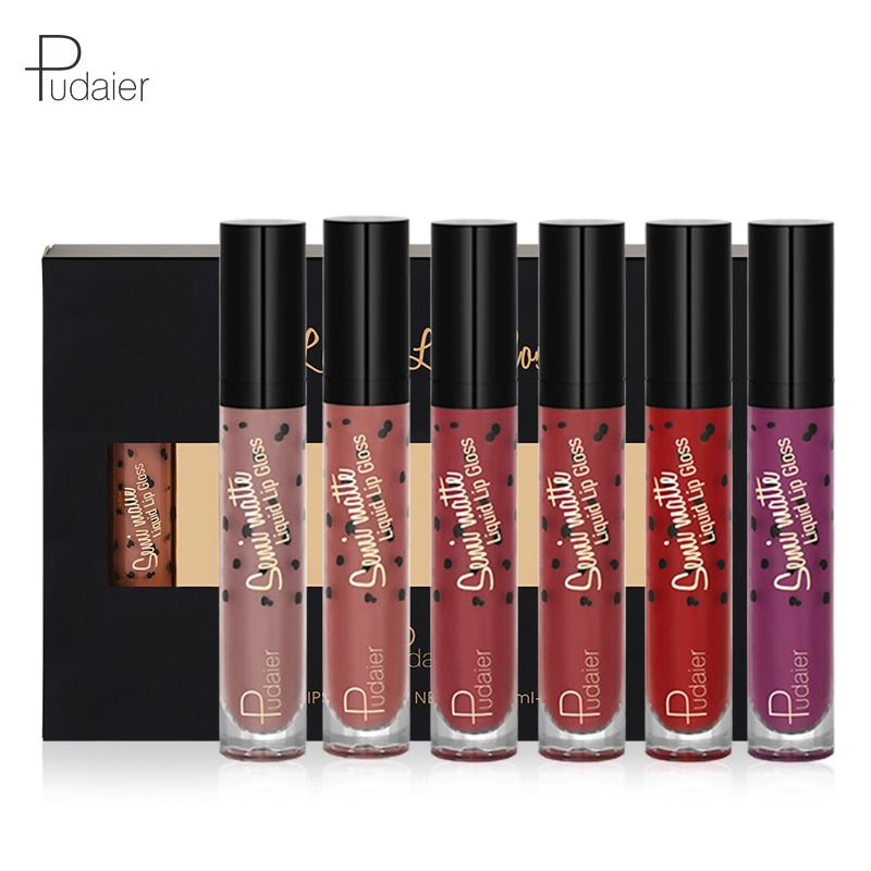 Pudaier 12 Colors Semi Matte Lipstick Long Lasting Liquid Lipstick for Lips Makeup Waterproof Tint Lip Batom Matte Lipstick Matt