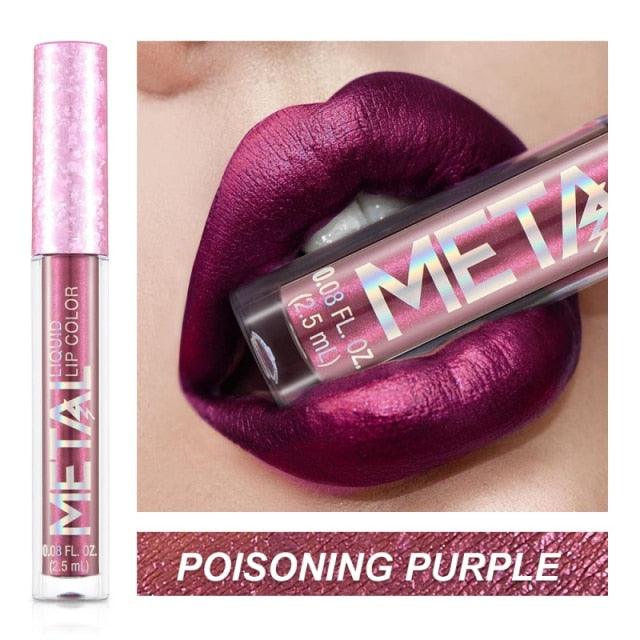 Glitter Metallic Liquid Lipstick Waterproof Shiny Shimmer Metal Lip Gloss Tint Non-Stick Cup Lipgloss Long Lasting Makeup