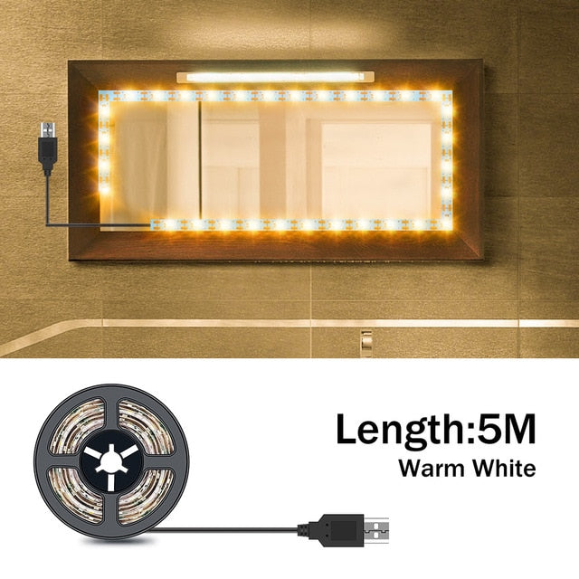 5M Tocador con espejo Makeup Mirror Light String USB 5V Dressing Table Bathroom Lamp Tape Led Vanity Mirror Make Up Light Strip