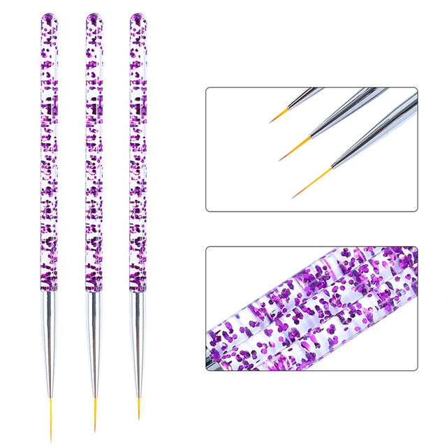 3pcs/set Nail Art Line Painting Pen 3D Tips Acrylic UV Gel Brushes Drawing Crystal Liner Glitter French Design Manicure Tool