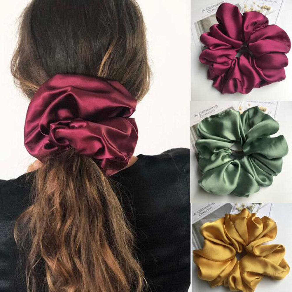 Women Oversize Hair Accesories Solid Color Hair Tie Scrunchies Satin Ponytail Hair Scrunchy Holder Rope Headwear For Girls Women
