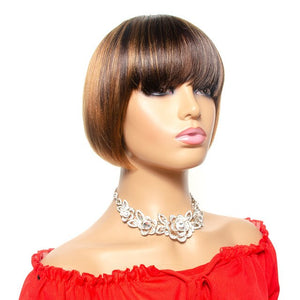 Ombre Short Bob Wig With Bangs Brazilian Straight Human Hair Wigs Honey Blond Human Hair Full Wigs With Front Bang Remy Hair
