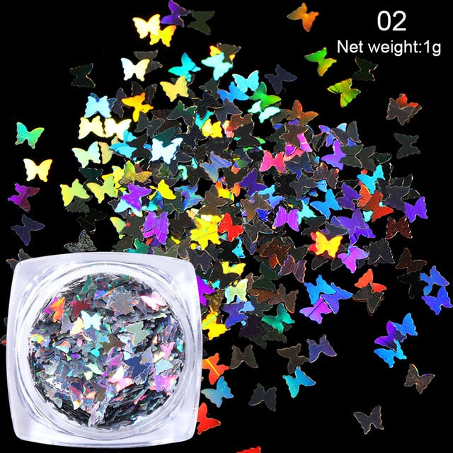 Mirror Sparkly Butterfly Nail Sequins Paillette Mixed Colors Nail Holographics Glitter 3D Flakes Slices Spangle Art Accessories