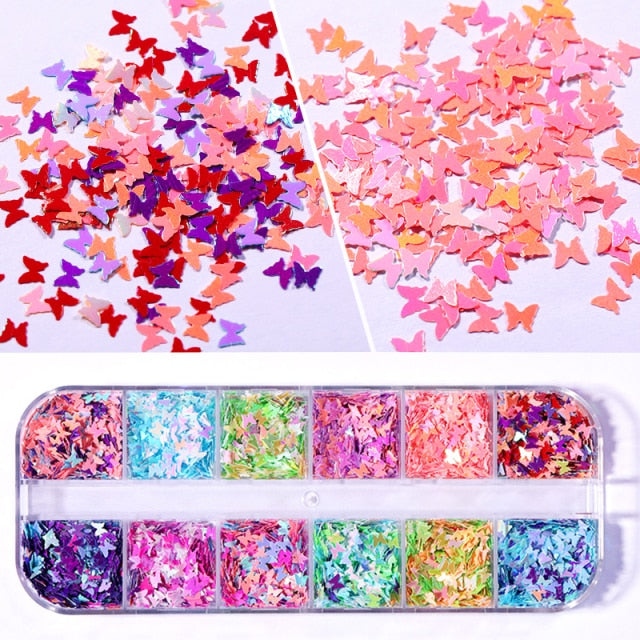 Mirror Sparkly Butterfly Nail Sequins Paillette Mixed Colors Nail Holographics Glitter 3D Flakes Slices Spangle Art Accessories