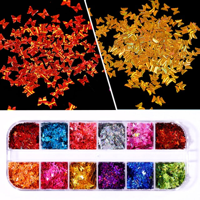 Mirror Sparkly Butterfly Nail Sequins Paillette Mixed Colors Nail Holographics Glitter 3D Flakes Slices Spangle Art Accessories