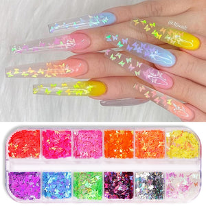 Mirror Sparkly Butterfly Nail Sequins Paillette Mixed Colors Nail Holographics Glitter 3D Flakes Slices Spangle Art Accessories