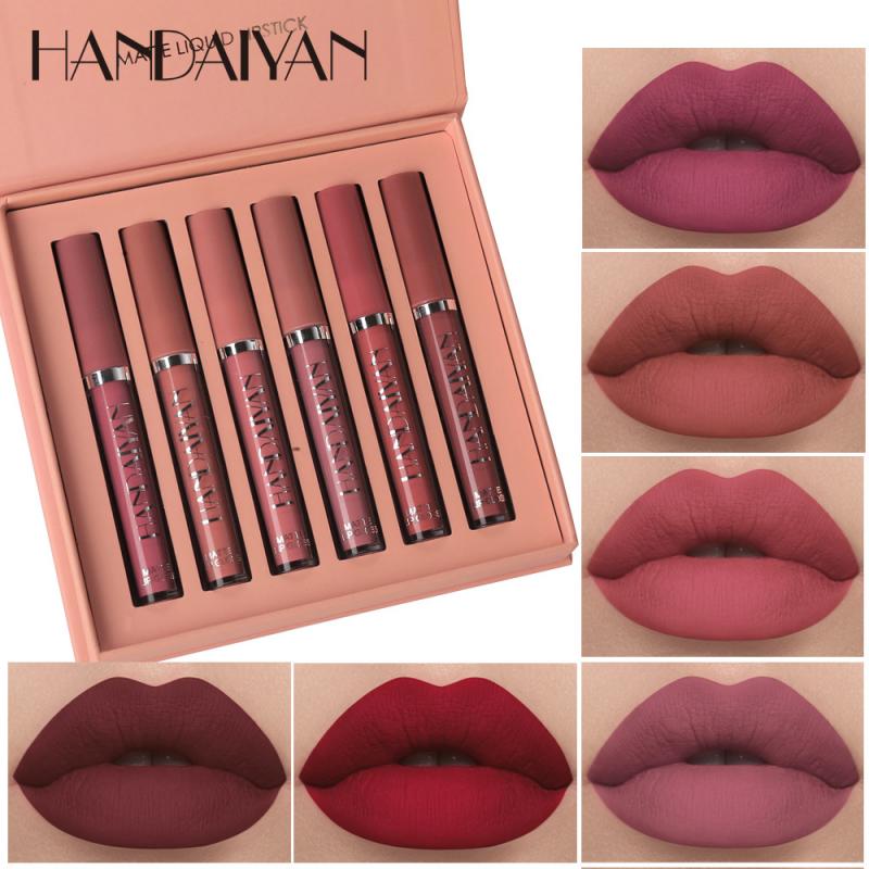 6 Colors/Set Fashion Lip Gloss Sets Natural Moisturize Waterproof Velvet Liquid Lipstick Gift Box Exquisite Lip Makeup TSLM1