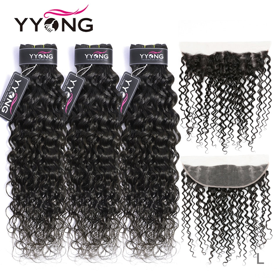Yyong Malaysian Water Wave Bundles With Frontal Remy Human Hair Bundles With Frontal 13x4 Ear To Ear Lace Frontal With Bundles