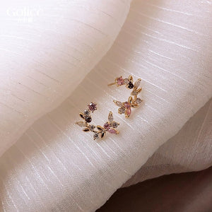 Korean New Design Fashion Jewelry Exquisite Copper Inlay Color Zircon Flower Leaf Garland Women Earrings
