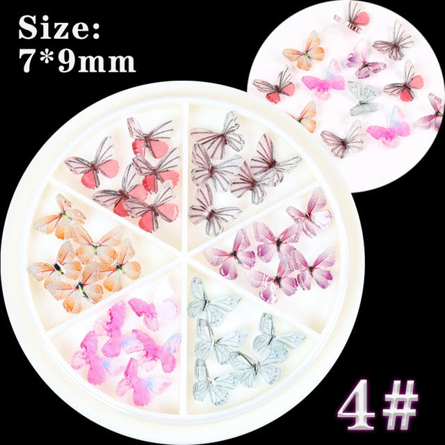 30 PCS/Wheel 3D Colorful Butterfly Charm Nail Art Rhinestones Decoration Pixie Ornaments DIY Manicure AB