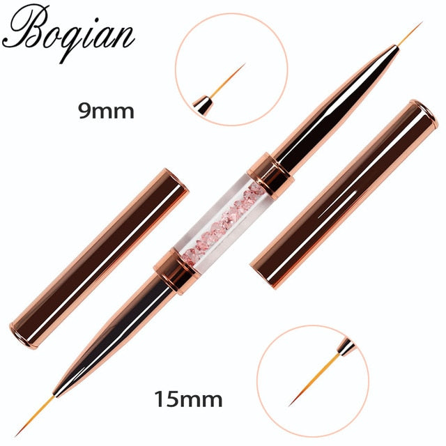 BQAN Black Double Head Crystal Handle 9mm&11mm Drawing Brush Liner Brush Painting Pen Gel Polish Crystal Nail Art Manicure Tools
