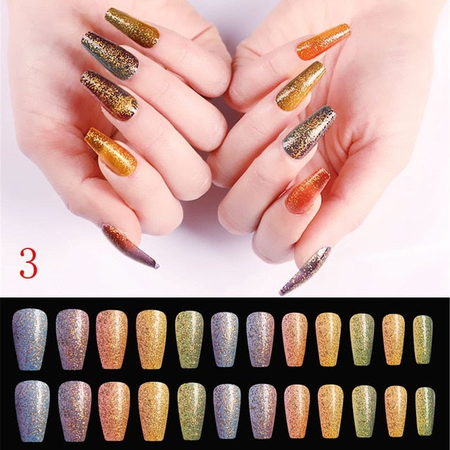 24pcs/Set Detachable Long Coffin Fake Nails European Rainbow Ballerina Full Nail Art Tips Colorful Beauty Artificial False Nails