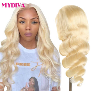 613 Blonde Lace Front Human Hair Wigs Middle Part 13x1 Remy Brazilian Body Wave Lace Front Wigs Pre Plucked 150% 5inch Deep Part