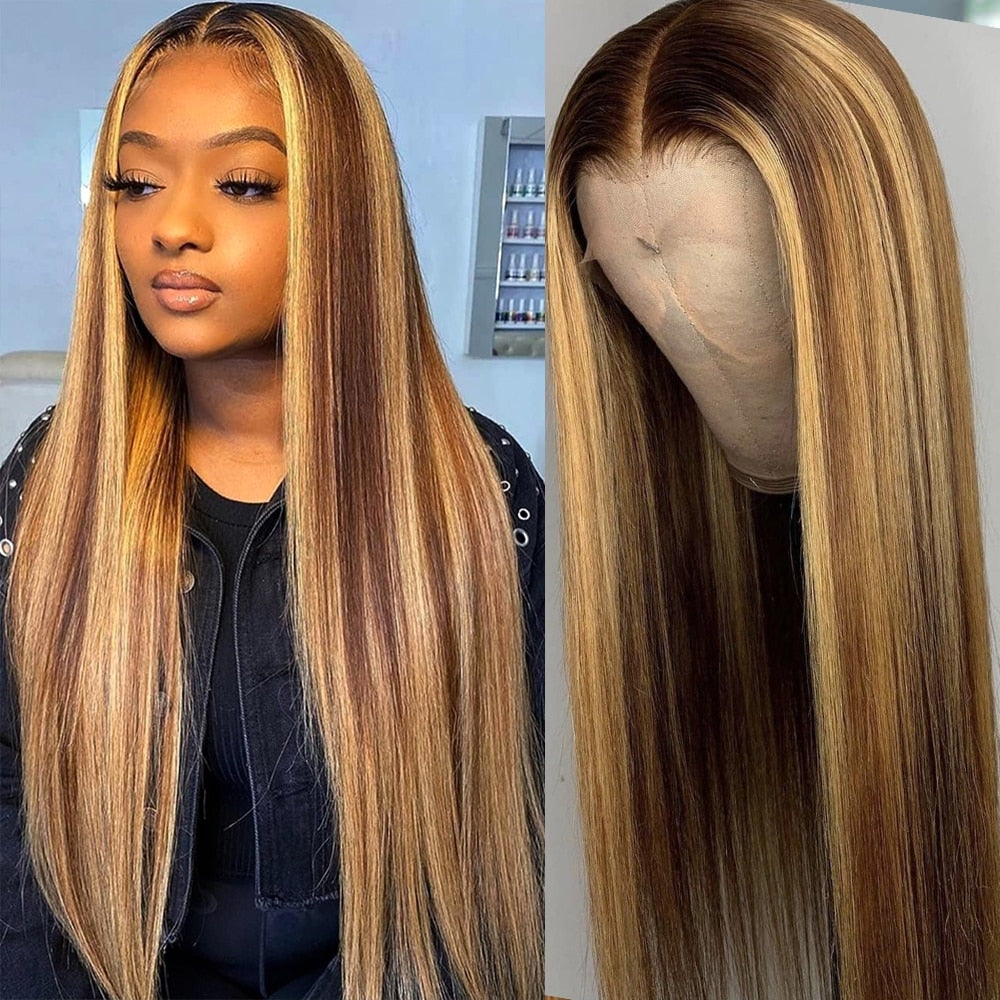 Highlight Wig Human Hair Lace Wigs Ombre Straight 28 30 Inch Wig Honey Blonde 13x1 Hd Full Highlight Lace Front Human Hair Wigs