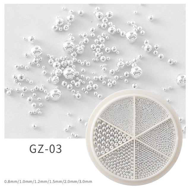 6 Grids Nail Art Tiny Steel Caviar Beads 0.8-3mm Mixed Size 3D Design Rose Gold Silver Jewelry Manicure DIY Decoration