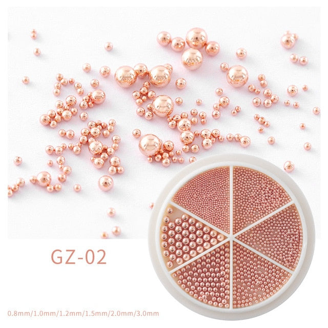 6 Grids Nail Art Tiny Steel Caviar Beads 0.8-3mm Mixed Size 3D Design Rose Gold Silver Jewelry Manicure DIY Decoration