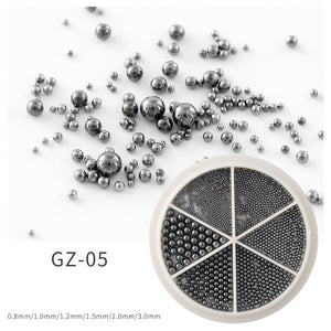 6 Grids Nail Art Tiny Steel Caviar Beads 0.8-3mm Mixed Size 3D Design Rose Gold Silver Jewelry Manicure DIY Decoration