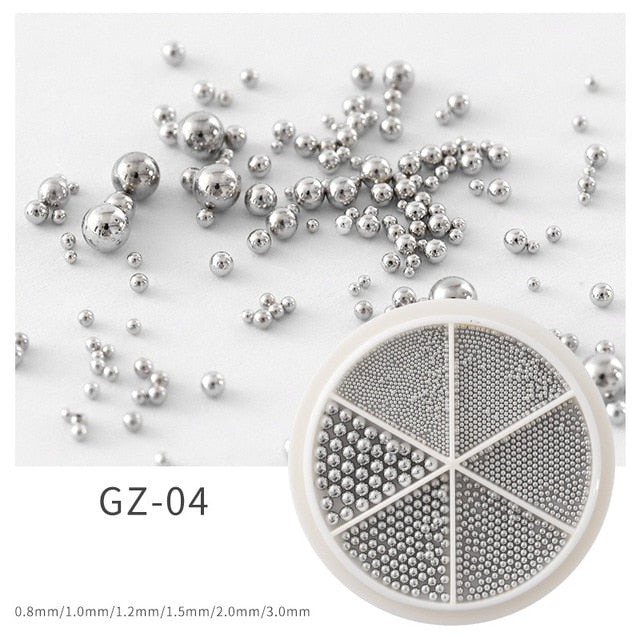 6 Grids Nail Art Tiny Steel Caviar Beads 0.8-3mm Mixed Size 3D Design Rose Gold Silver Jewelry Manicure DIY Decoration