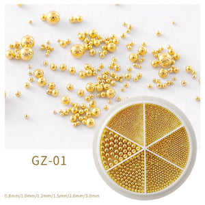 6 Grids Nail Art Tiny Steel Caviar Beads 0.8-3mm Mixed Size 3D Design Rose Gold Silver Jewelry Manicure DIY Decoration