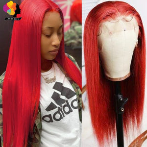 Peruvian Straight Hair 13X1 Lace Front Wig Human Hair Wigs 99J Red Burgundy Pre-Plucked 180% Remy Human Hair Deep Part Wigs